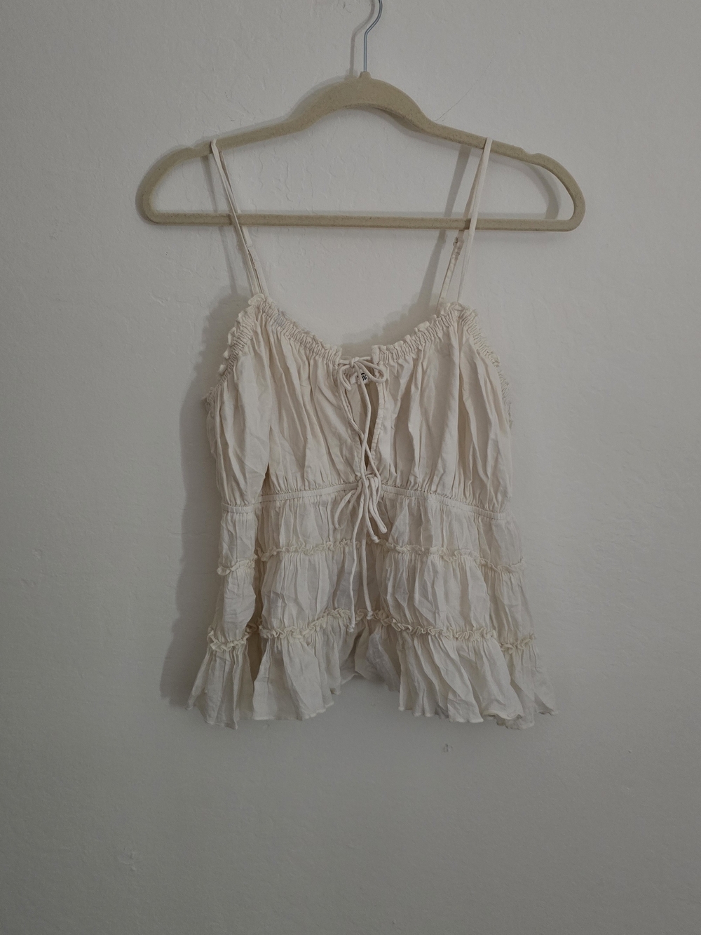 Aerie Cream Ruffle Babydoll Tank Top XL Cottagecore Boho Tie Front